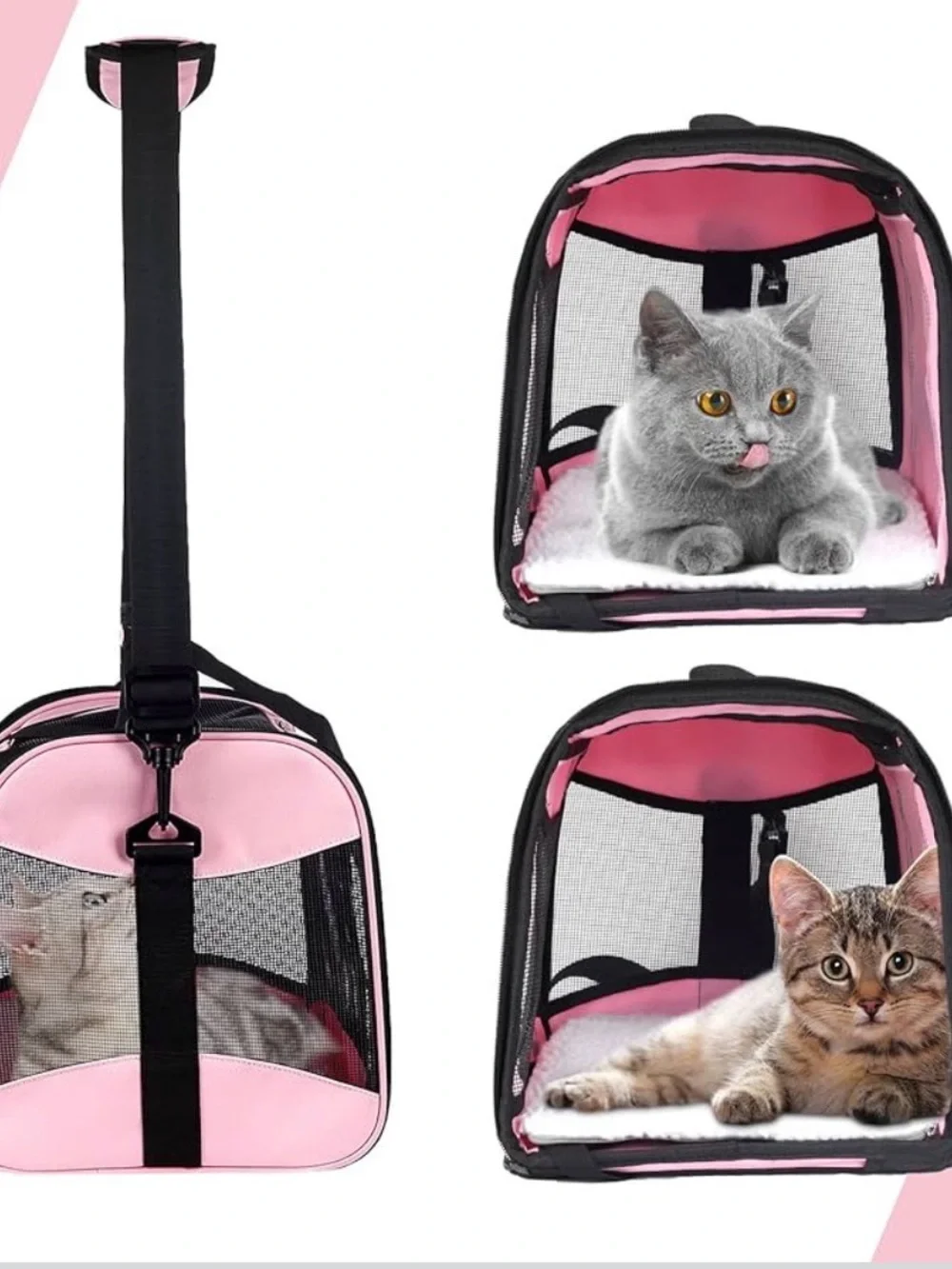 Portable Pink Soft-Sided Cat & Small Pet Carrier with Mesh Panels